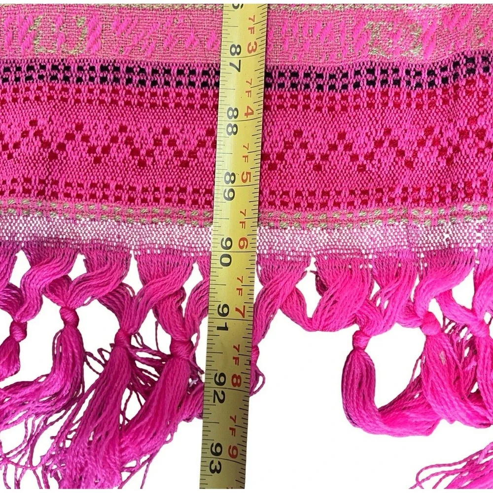 Mexico Los Cabos Woven Blanket Wall Hanging Pink Tapestry Fringe Boho 57x90